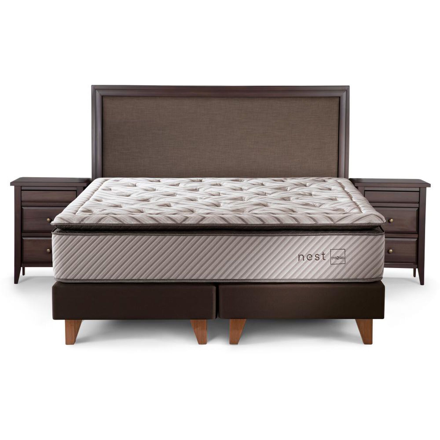 Cama Europea Rosen Nest / 2 Plazas / Base Dividida + Set De Maderas Nolita Chocolate image number 0.0