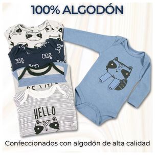 Pack 5 Bodys Ni&ntilde;o Manga Larga Tedmimak 100% Algod&oacute;n Racoon Wild