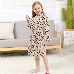 Bata De Ba&ntilde;o Capucha Bolsillos Ni&ntilde;o Ni&ntilde;a Polar Animal Print