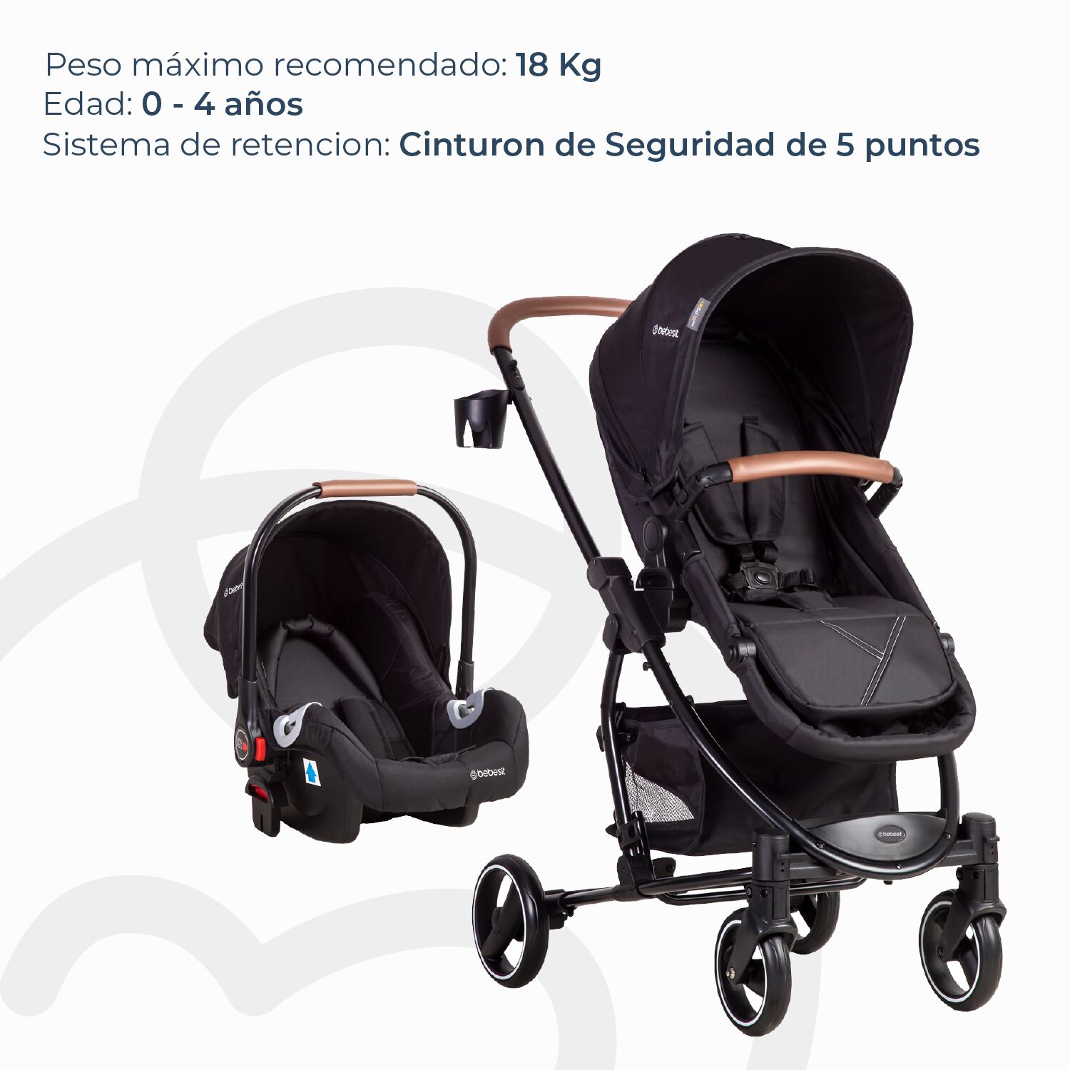 Coche Travel System Alfa Nuevo Negro Bebesit image number 4.0