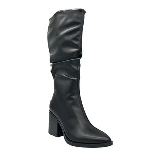 Bota De Mujer Color Negro Ca&ntilde;a Alta Con Dise&ntilde;o Arrugado Y