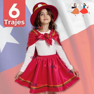 Pack 6 Traje Nortino Con Polera Fiestas Patrias Baile Nortino Rojo