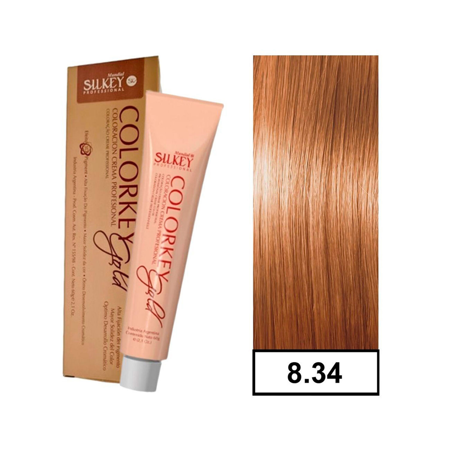 Colorkey Gold - Tintura Permanente Efecto 3d Pigment Silkey 60gr + Oxidante - 8.34 Rubio Claro Dorado Cobrizo image number 0.0