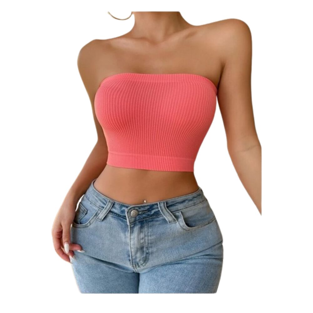 Crop Top Sujetador Unicolor Tejido Rosado Sandia image number 2.0