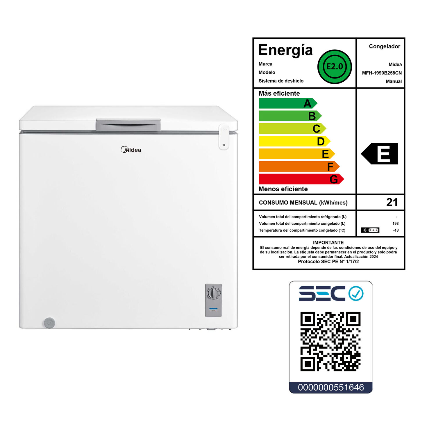 Freezer Horizontal Midea MFH-1990B258CN / Fr&iacute;o Directo / 198 Litros / E image number 8.0