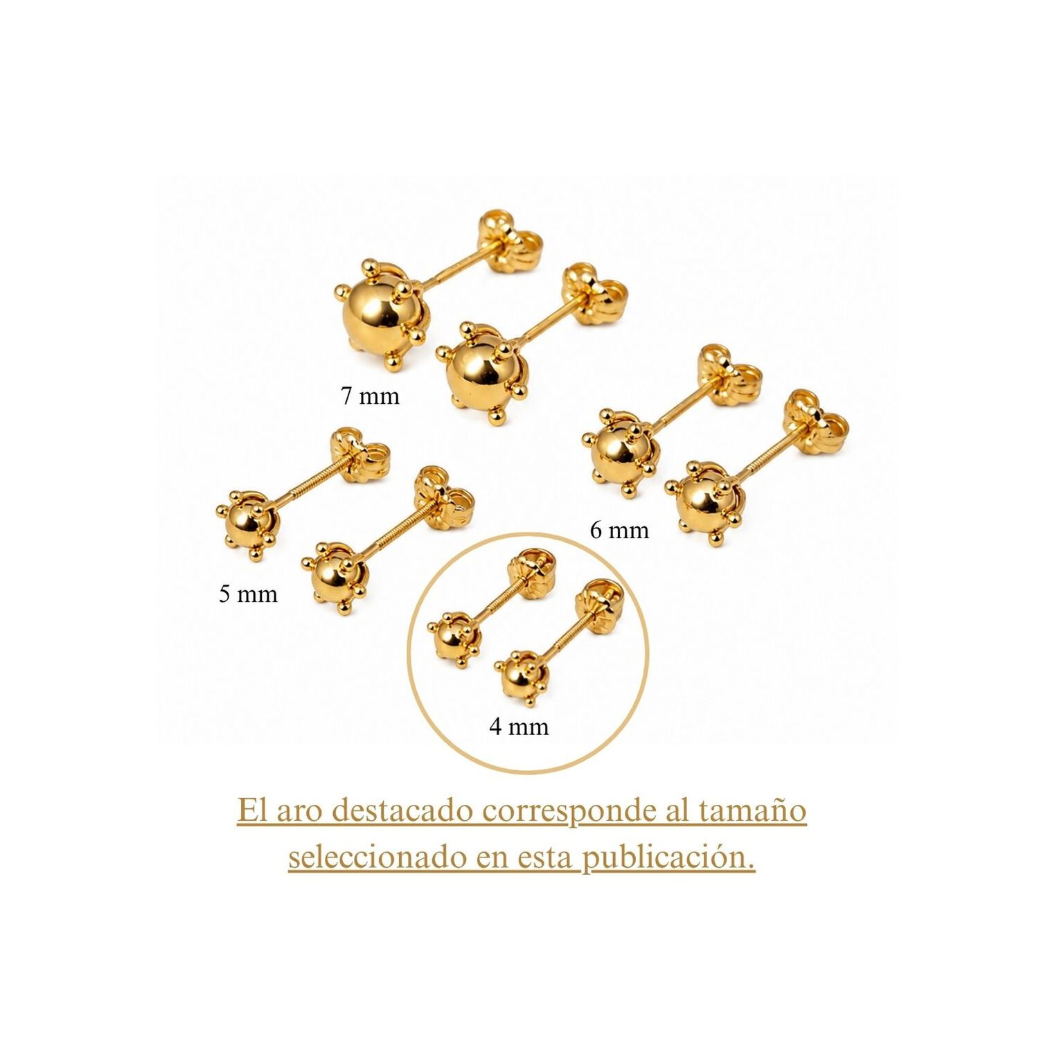 Aros Bolita Pistilo 4mm Oro 18k Nacional N1 0.90gr Dorado image number 5.0