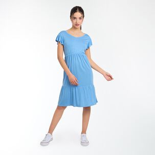 Vestido Manga Corta Con Vuelos Cuello Redondo Mujer Freedom