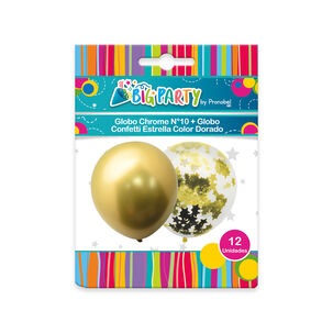 Pack Globo Chrome Dorado + Confetti Estrella Dorada Big Party