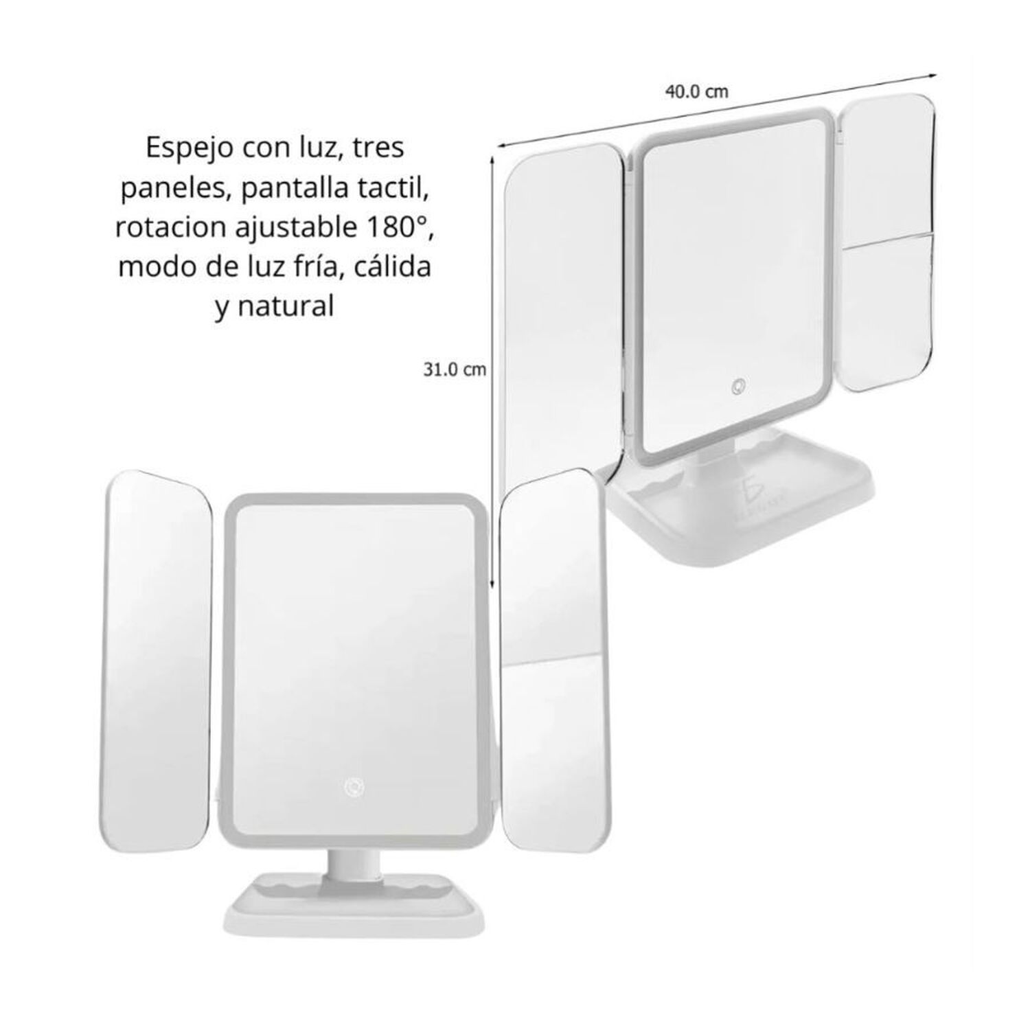 Espejo Maquillaje Led Triple Plegable Luz Ajustable Cosm&eacute;tico image number 4.0
