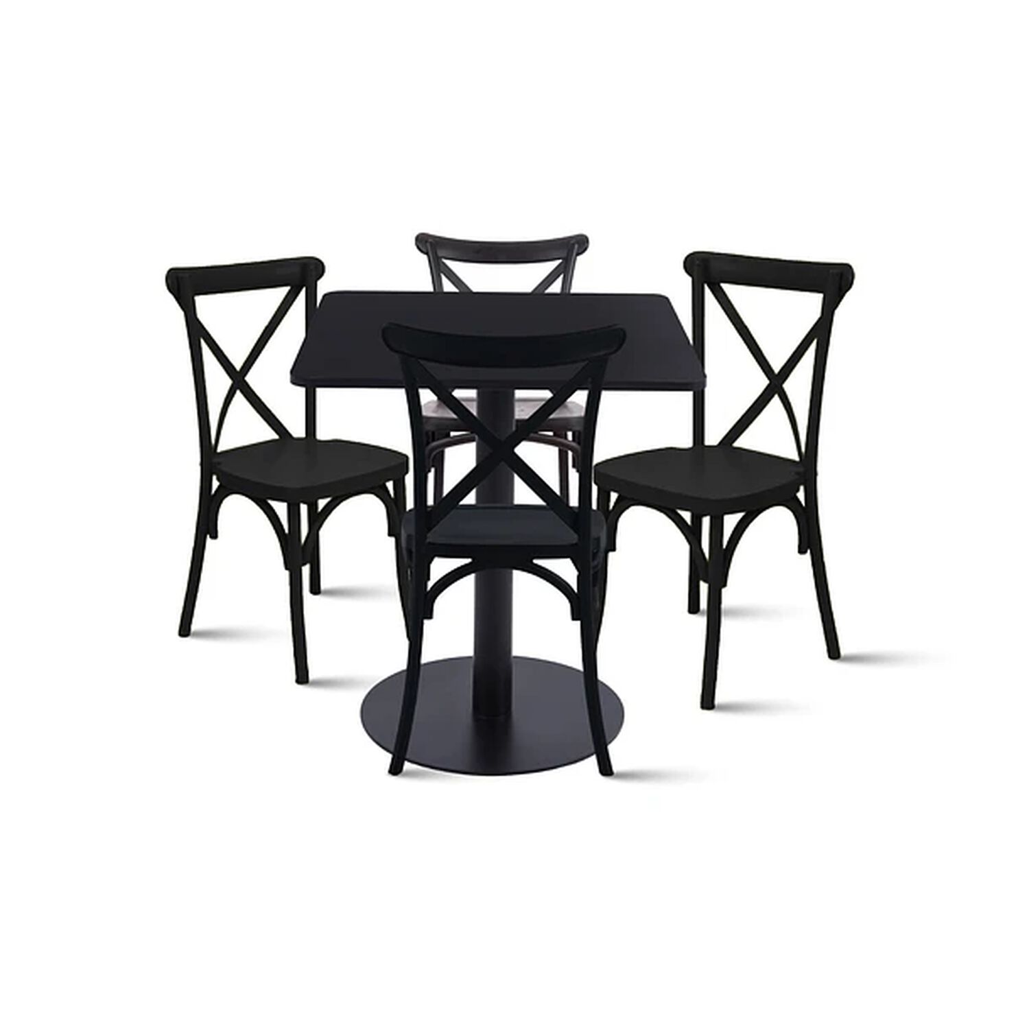 Mesa Restaurant 70x70 Tubo Metal Cubierta Mdf + 4 Sillas Crossback Danubio - Negra image number 0.0