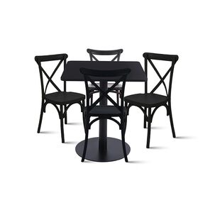 Mesa Restaurant 70x70 Tubo Metal Cubierta Mdf + 4 Sillas Crossback Danubio - Negra