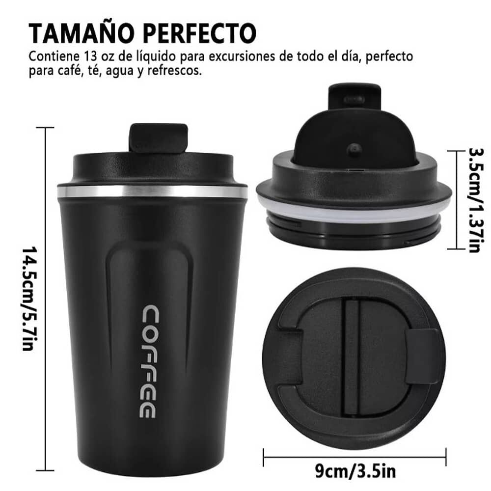 Vaso Termico Port&aacute;til De Doble Capa De Acero Inoxidable Caf&eacute; Negro image number 1.0