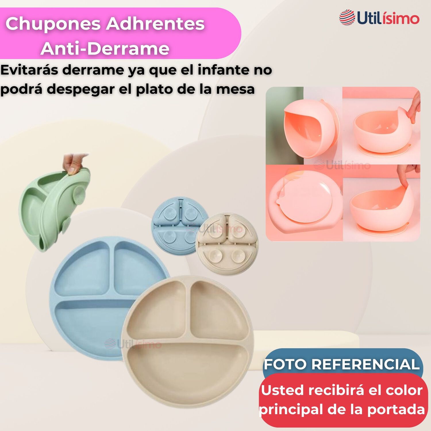 Set De Alimentaci&oacute;n Beb&eacute; Silicona Con Vaso 5 Piezas Libre Bpa Color Rosa Claro image number 8.0