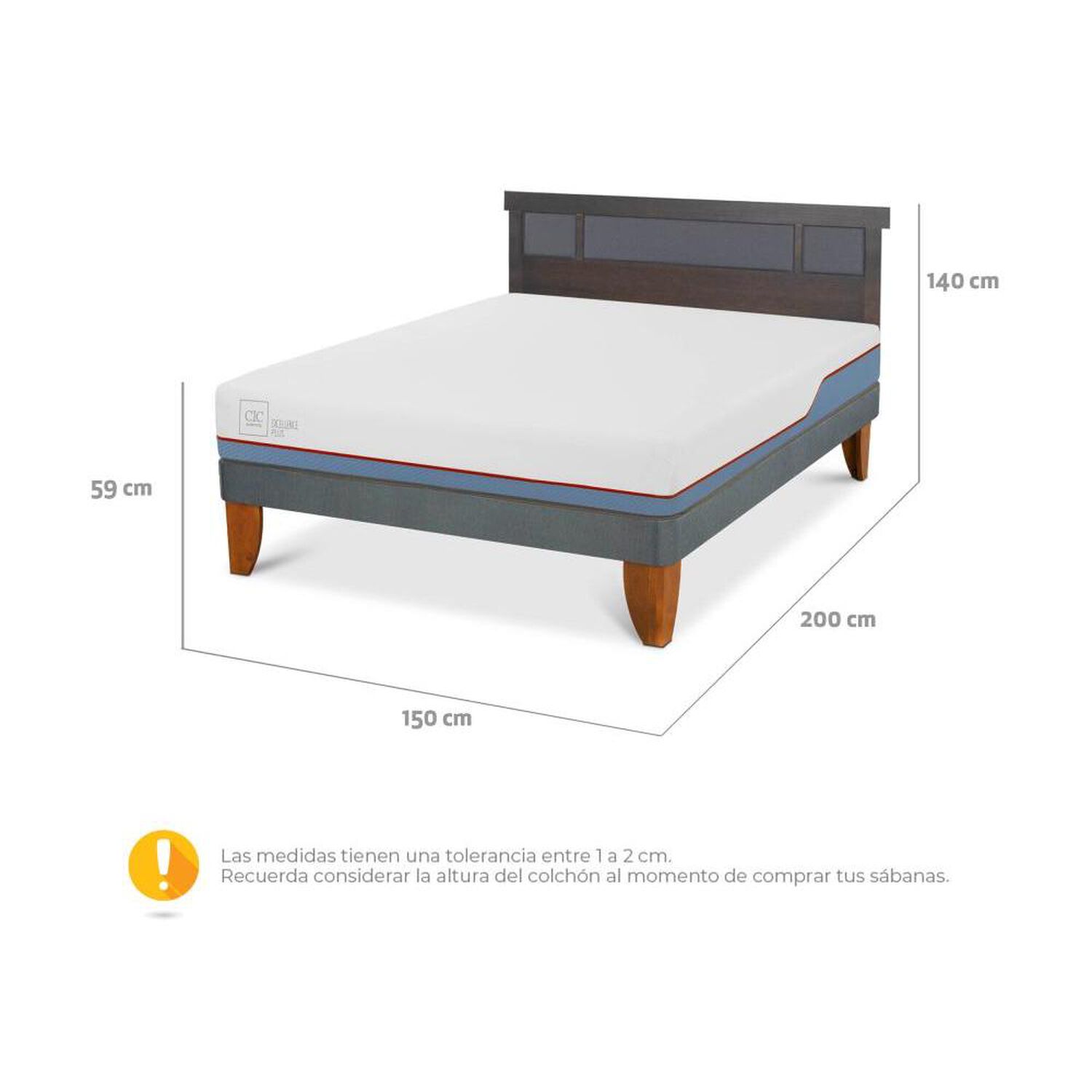 Cama Europea Cic Excellence Plus / 2 Plazas / Base Normal + Respaldo image number 3.0