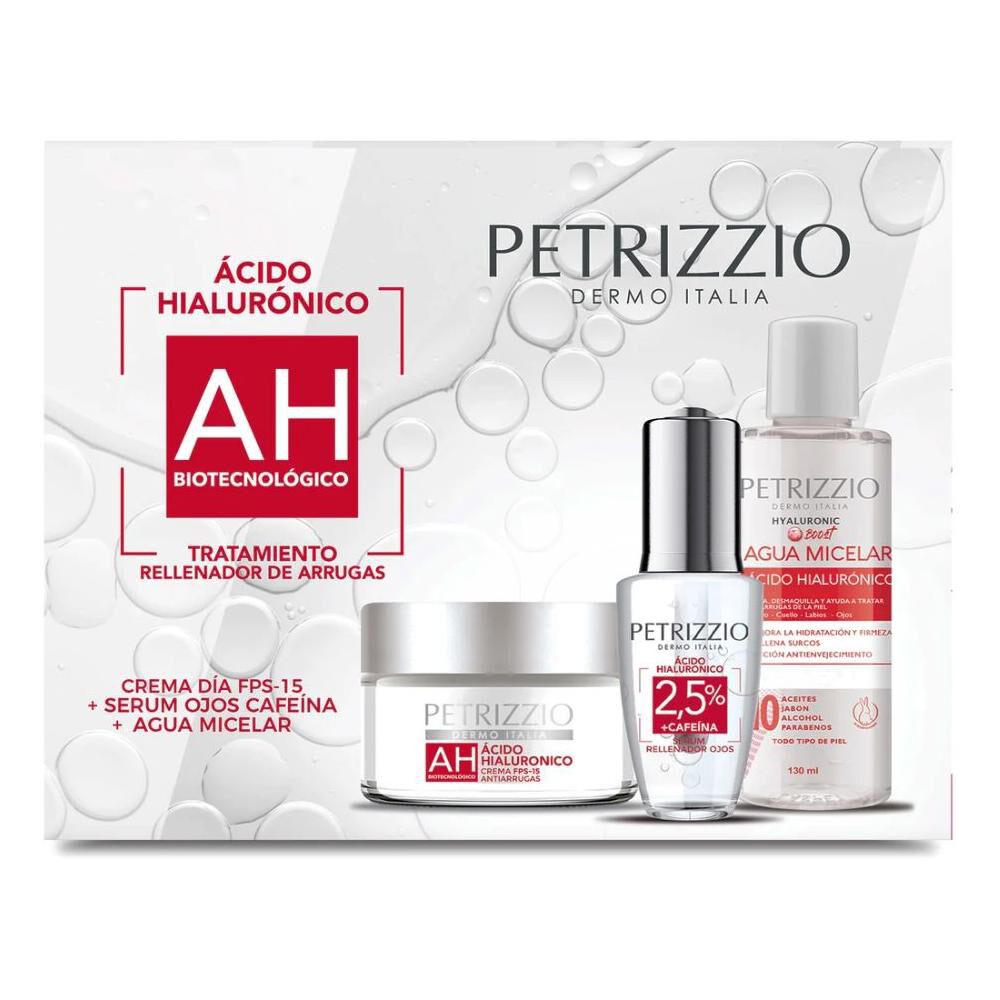 Set Tratamiento Rellenador De Arrugas Crema De Día + Sérum Ojos + Agua Micelar Petrizzio image number 1.0