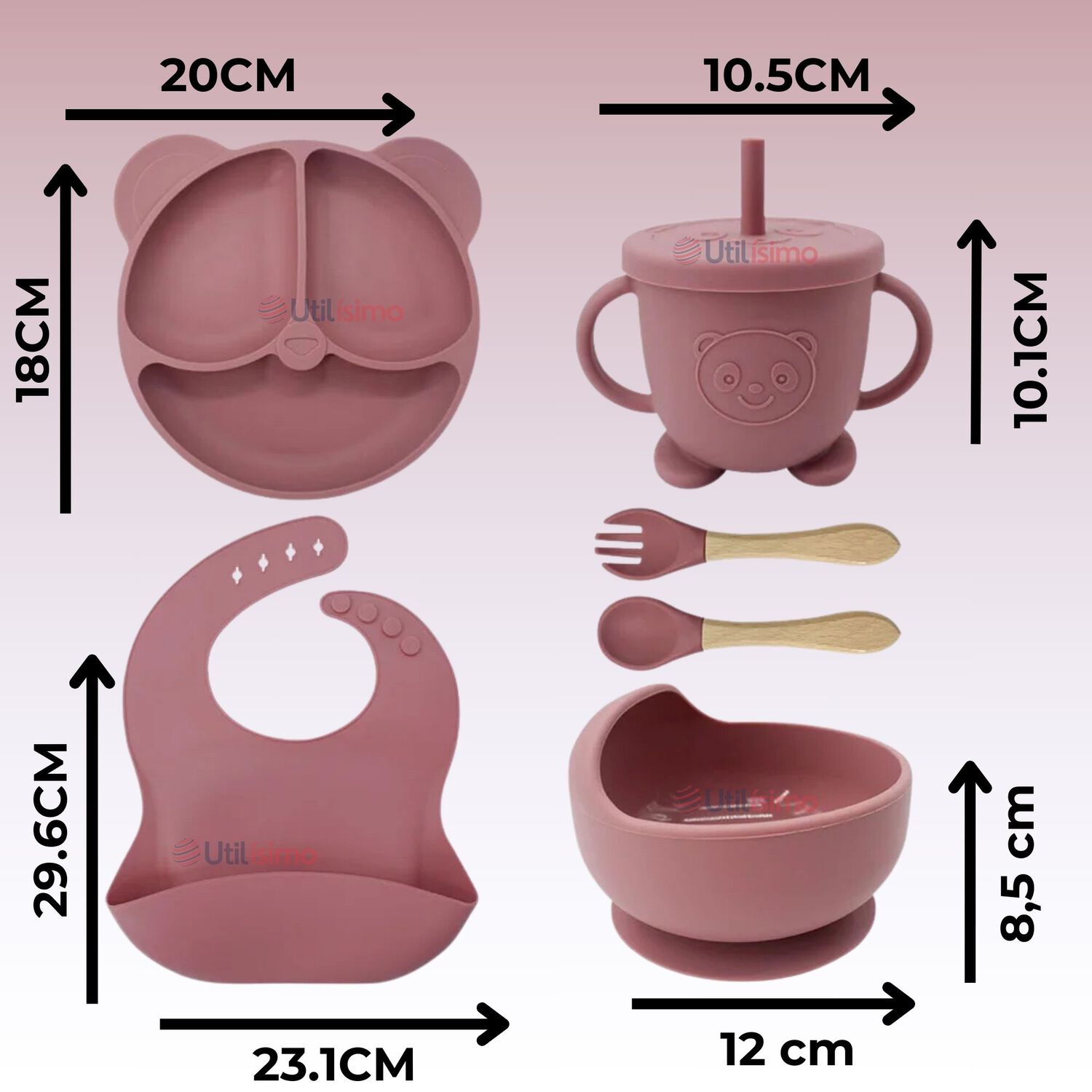 Set De Alimentaci&oacute;n Beb&eacute; Silicona De Oso 6 Piezas Libre Bpa Color Rosa Oscuro image number 1.0