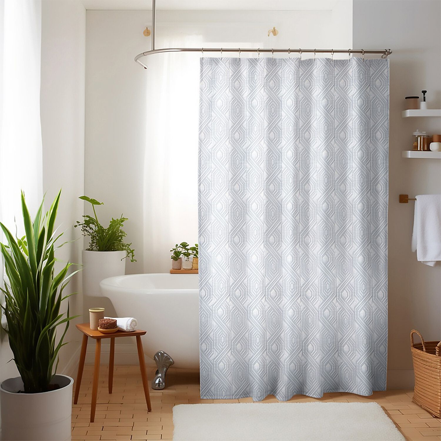 Cortina De Ba&ntilde;o Nautica Home 180x180cm Dise&ntilde;o 3d Hex&aacute;gonos image number 0.0
