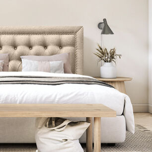 Respaldo De Cama Capiton&eacute; Frame Tachas Lino Beige King