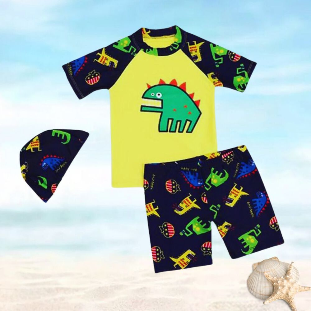 Traje De Ba&ntilde;o 3 Piezas Manga Corta Jump Kids Amarillo Dinosaurios image number 2.0