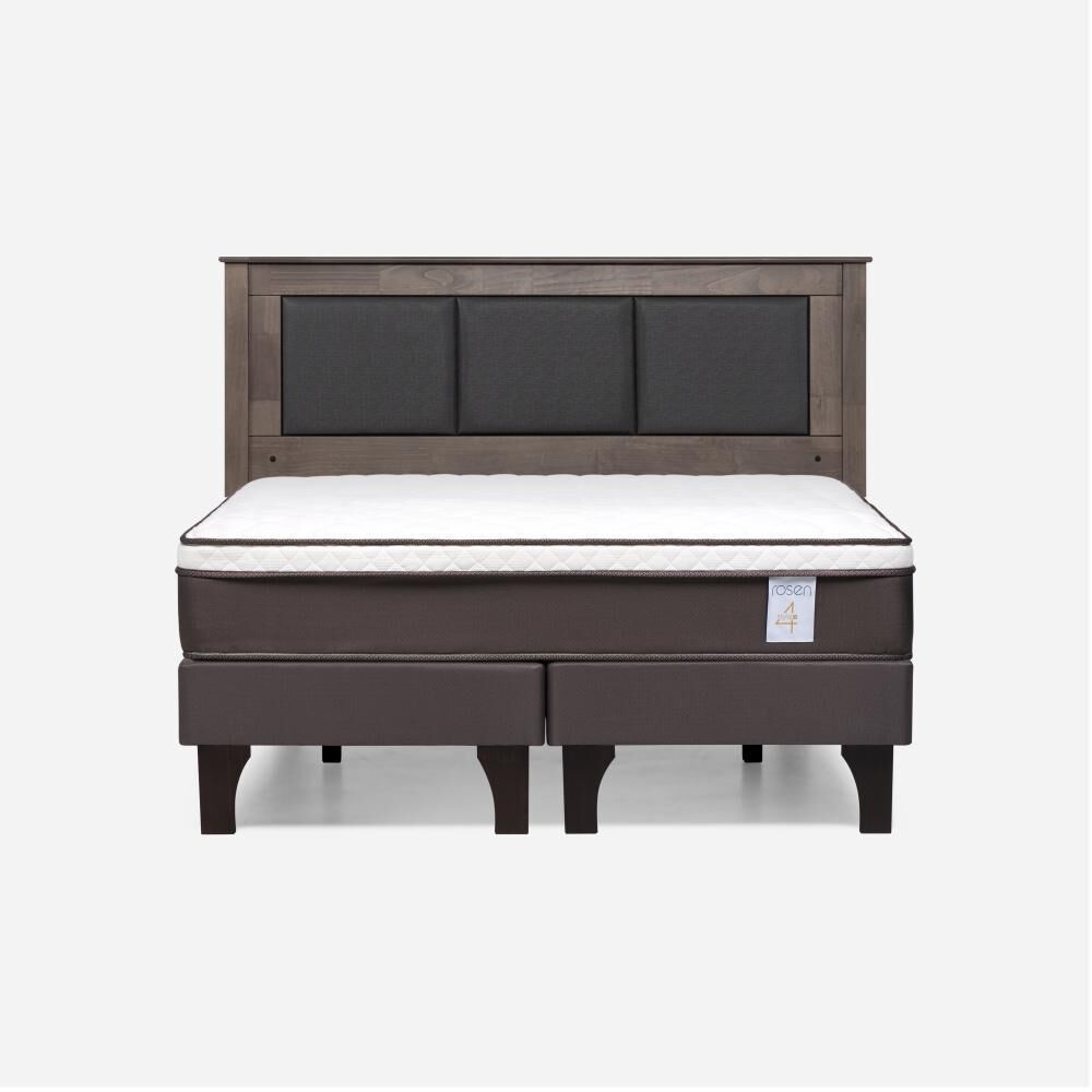 Cama Europea Rosen New Style 4 Plus / 2 Plazas / Base Dividida  + Respaldo Rachel Gris image number 0.0