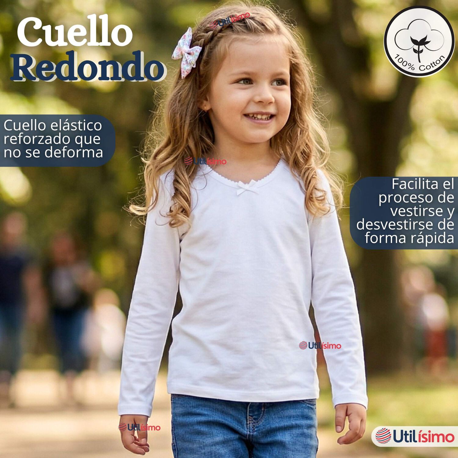 Pack 3 Camisetas Poleras Algod&oacute;n Cuello Redondo Blanca Primera Capa Manga Larga Ni&ntilde;a image number 7.0