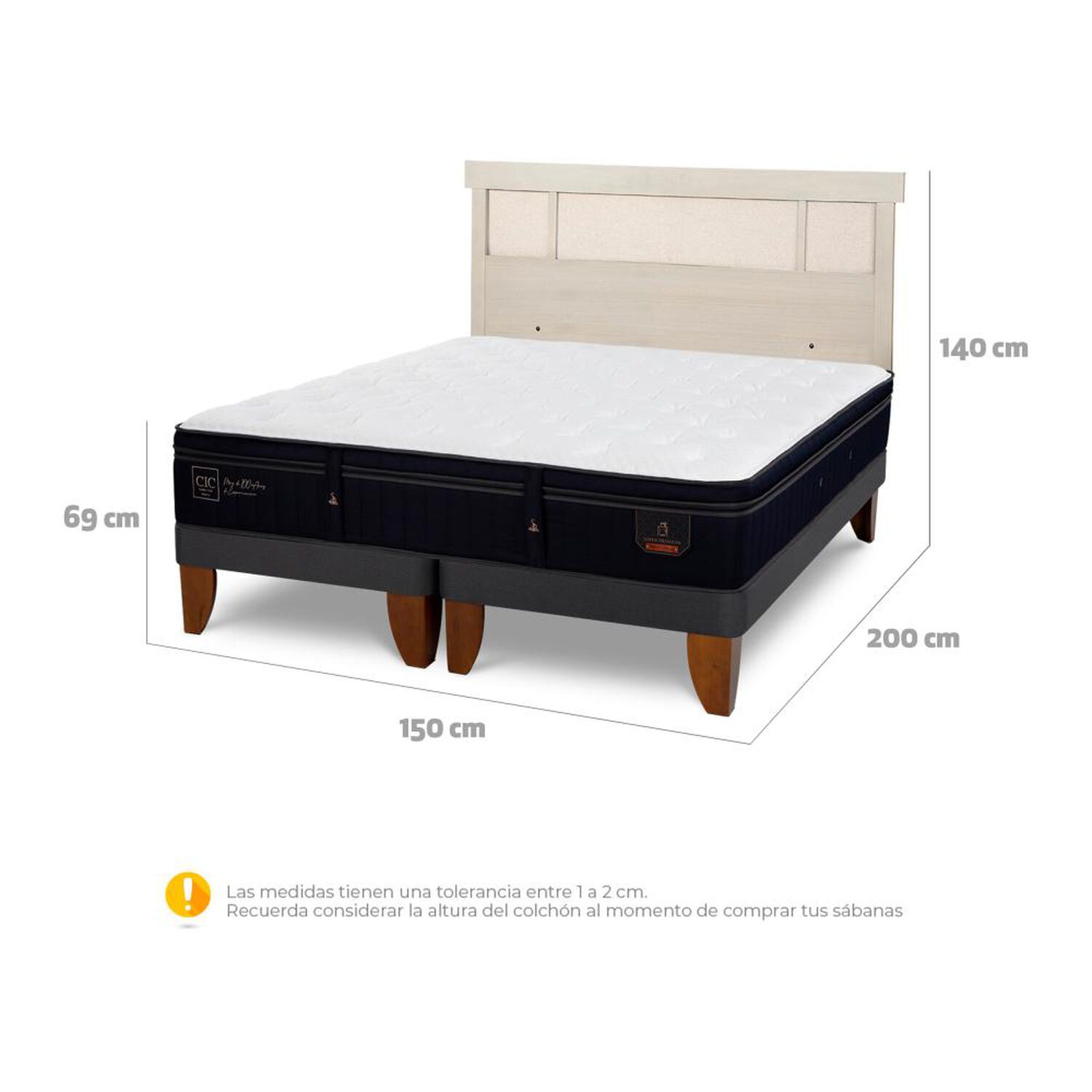 Cama Europea Cic Linea Premium / 2 Plazas / Base Dividida + Respaldo image number 6.0