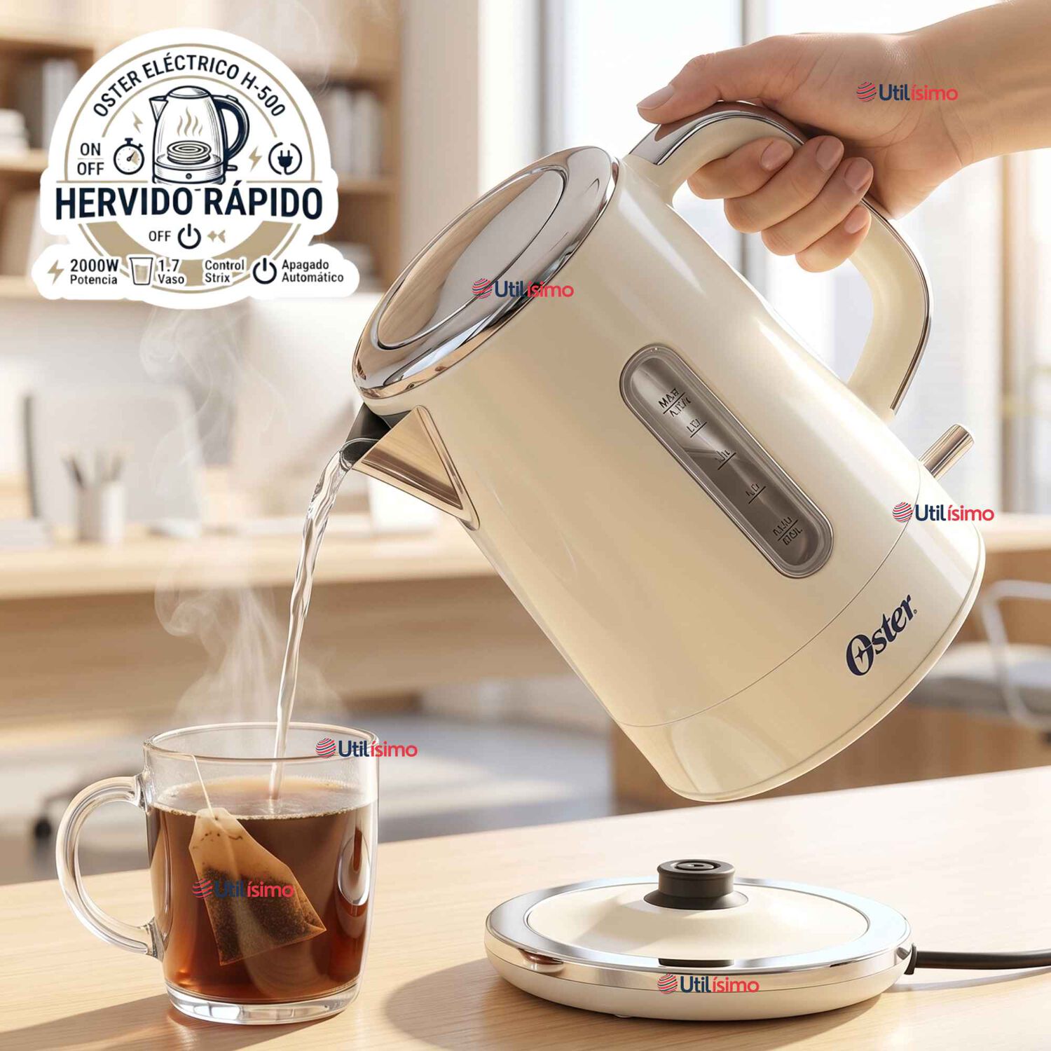 Hervidor El&eacute;ctrico Oster De 1.7 Litros Para T&eacute; Caf&eacute; E Infusiones Bvstkt8107om-052 image number 0.0