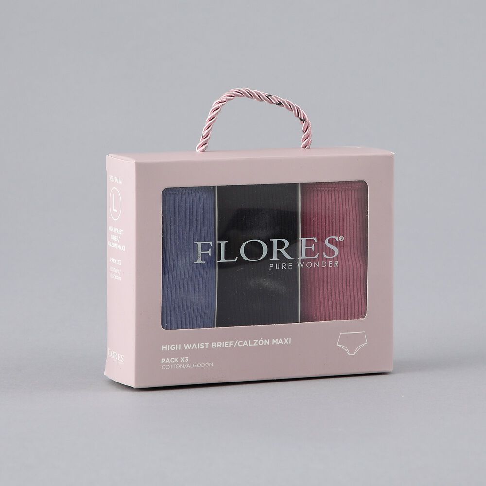 Pack 3x Calzon Maxi Algodon Rib Flores Mujer 25578-2 image number 0.0