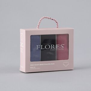 Pack 3x Calzon Maxi Algodon Rib Flores Mujer 25578-2
