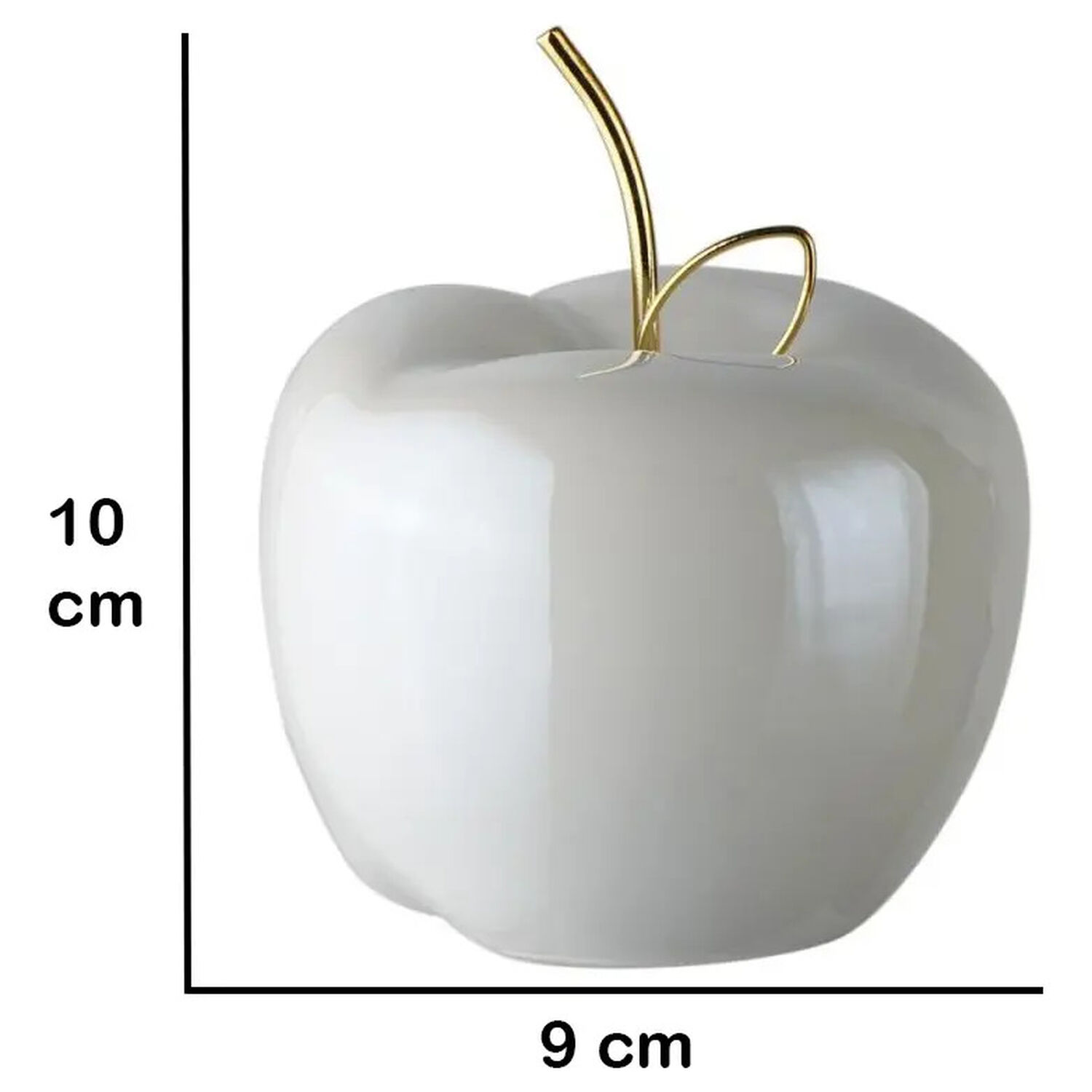 Manzana Decorativa De Cer&aacute;mica Con Tallo Dorado Para Hogar Y Centro De Mesa Color Blanco image number 4.0