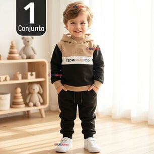Conjunto 2 Piezas Buzo Pantal&oacute;n Y Poler&oacute;n Con Capucha Negro Ni&ntilde;o