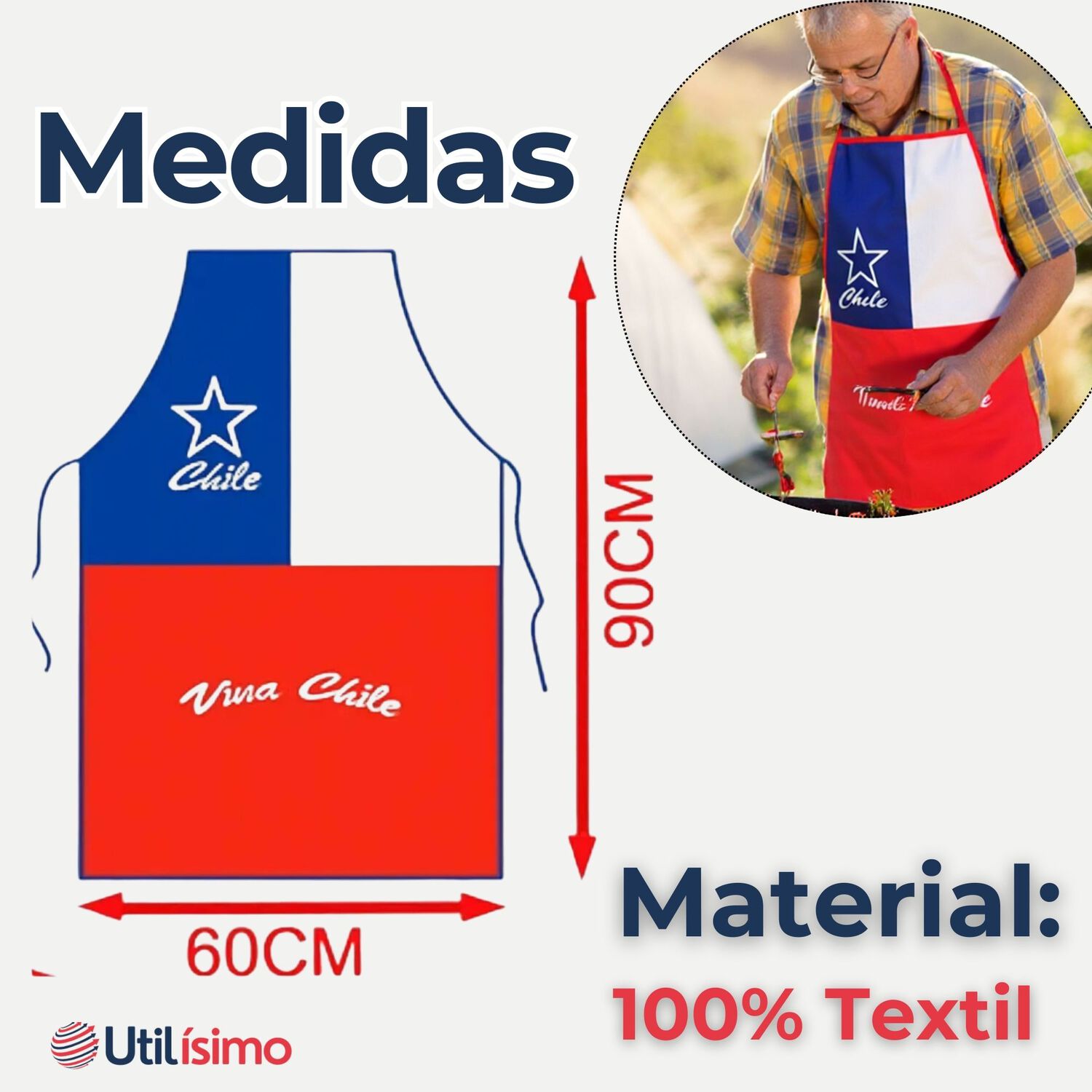 Delantal Cocina Fiestas Patrias Bandera Chilena 60x90cm Surtidos image number 2.0