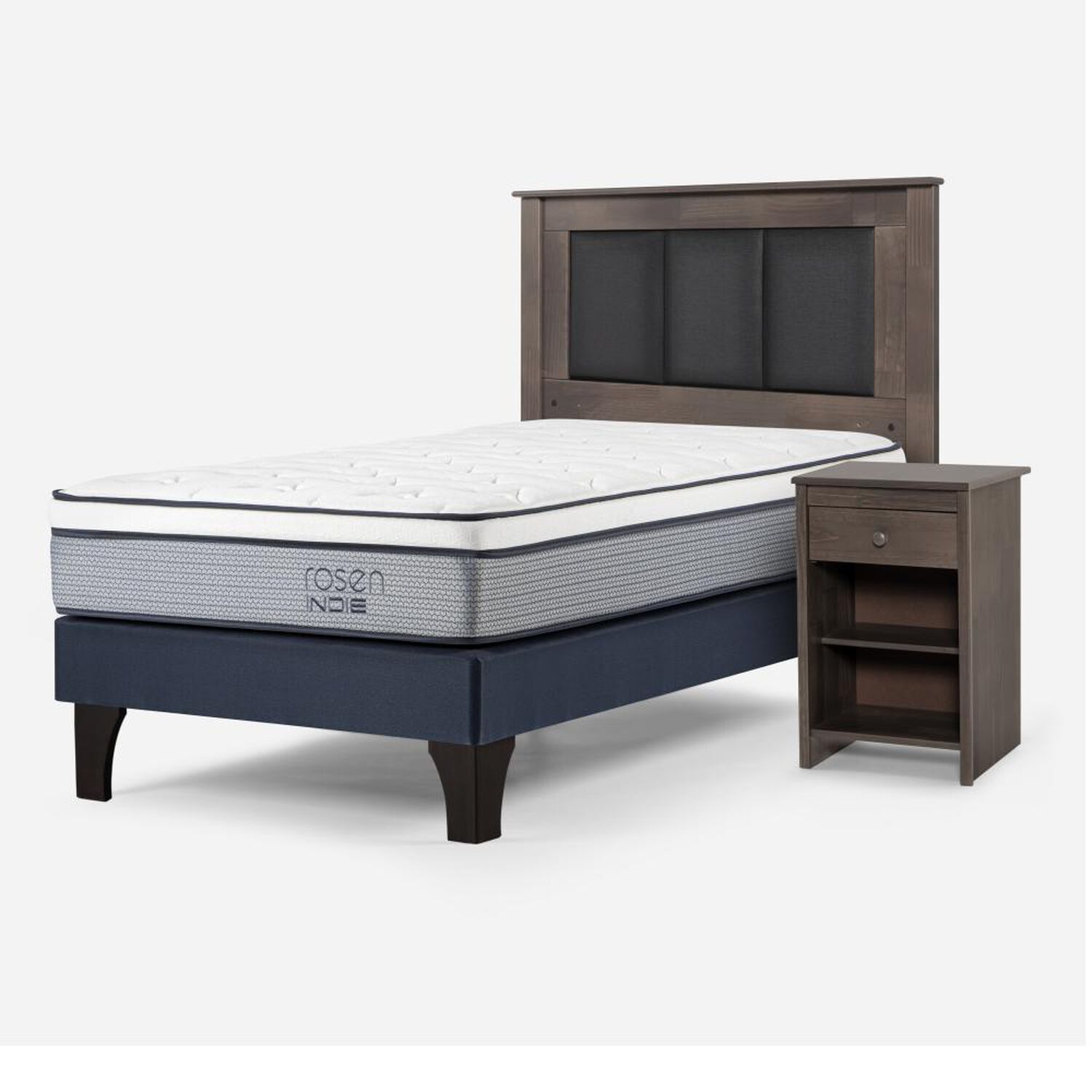 Cama Europea Rosen Indie / 1 Plaza / Base Normal  + Set Maderas Rachel Gris image number 1.0