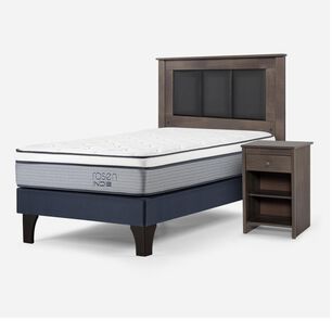 Cama Europea Rosen Indie / 1 Plaza / Base Normal  + Set Maderas Rachel Gris
