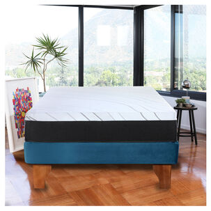 Cama Europea Zen Pro 1.5 Plazas Tela Velvet Azul Petroleo