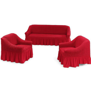 Tfundas Turcas Para Living Sofá Y Sillones Juego De 3+1+1 Elasticada Color Rojo