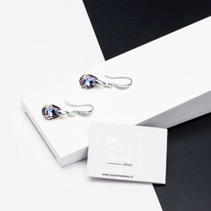 Aros Gota De Luz Plata Italiana 925 Y Cristales Genuinos Vitral Light