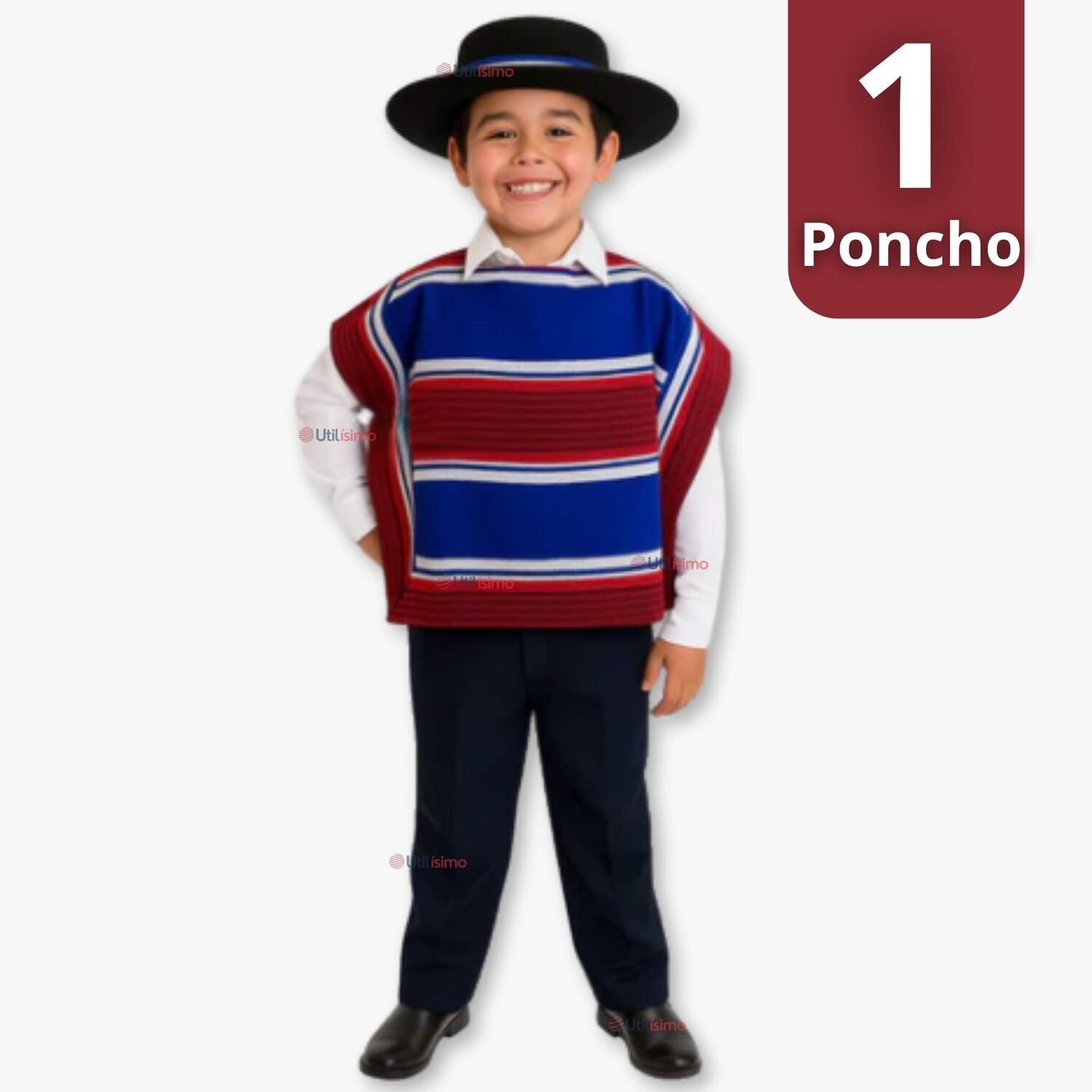Poncho Manta Huaso Cueca Fiestas Patrias Para Ni&ntilde;os image number 0.0
