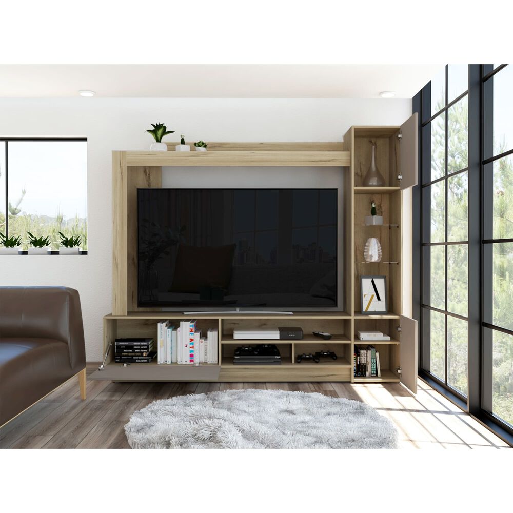 Centro De Entretenimiento Tv 65" Café Claro Y Gris 174,8x204x36,5 Cm image number 5.0