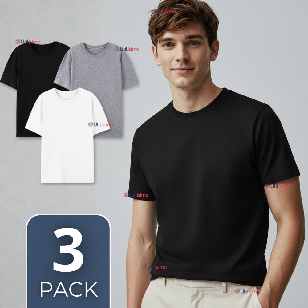 Pack 3 Camisetas Poleras 100% Algod&oacute;n B&aacute;sica Lisa El&aacute;stica Hombre Colores Surtidos image number 0.0