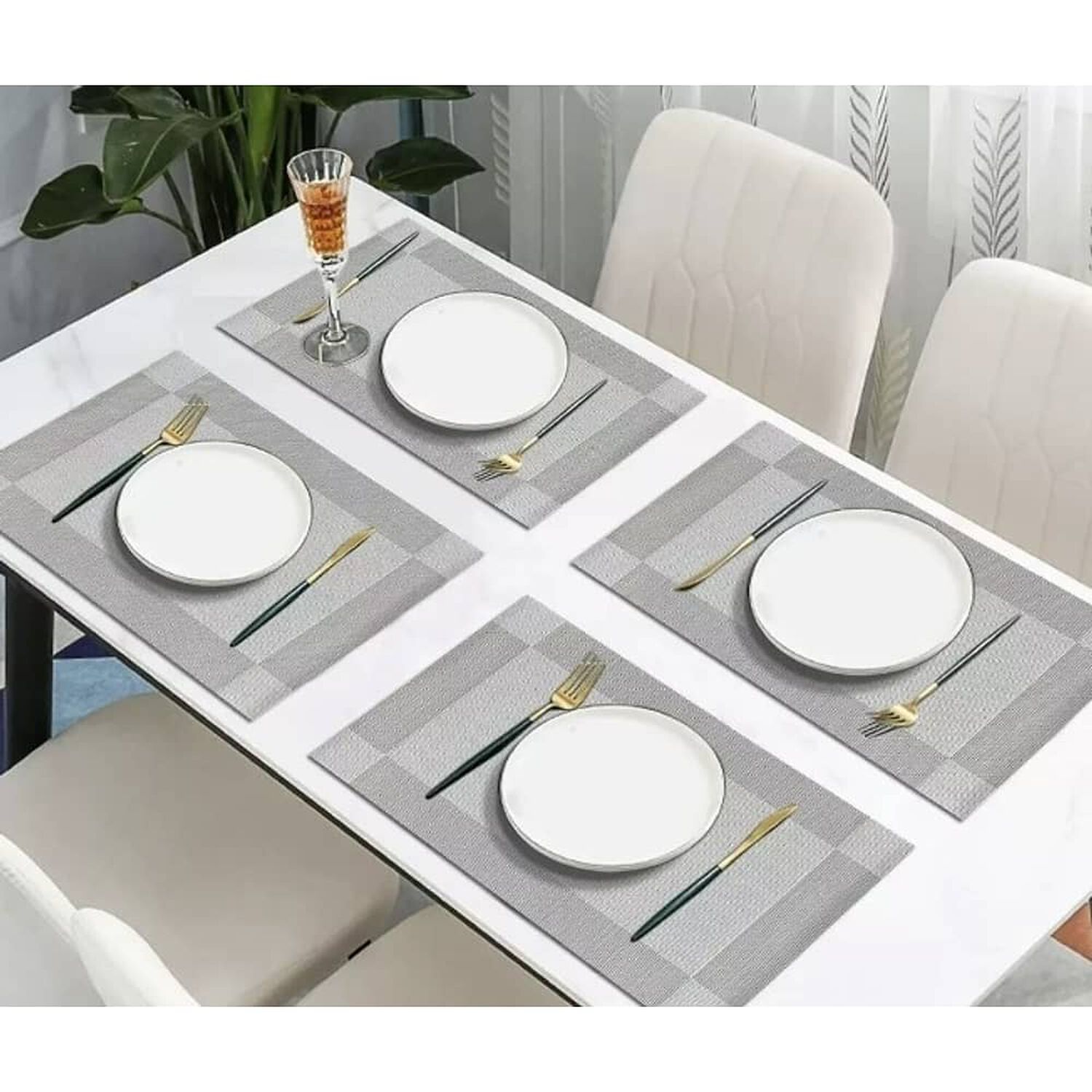 Set 6 Individuales Impermeable De Mesa Rectangular Dise&ntilde;os Gris image number 4.0