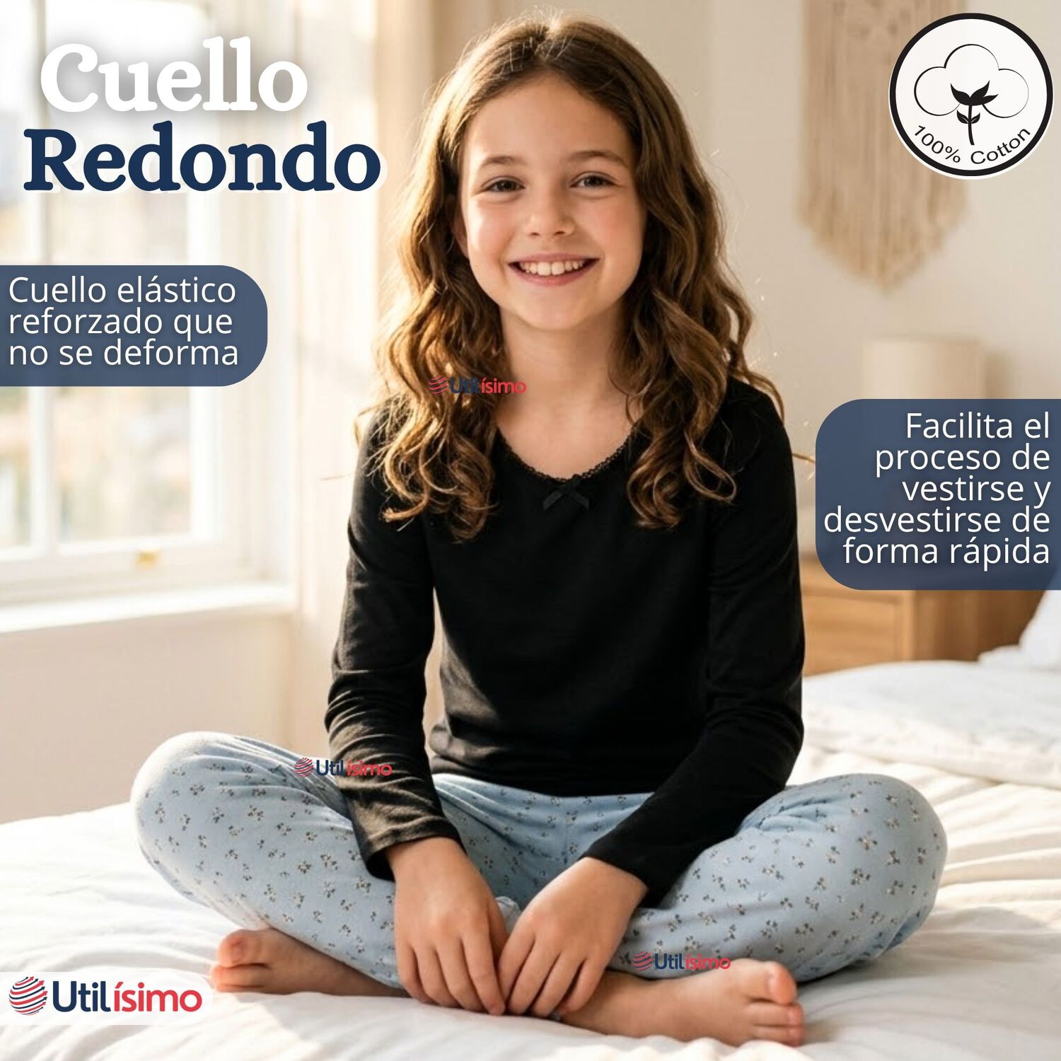 Camiseta Polera Algod&oacute;n B&aacute;sica Cuello Redondo Primera Capa Manga Larga Colores Surtidos Negro Blanco Ni&ntilde;a image number 7.0