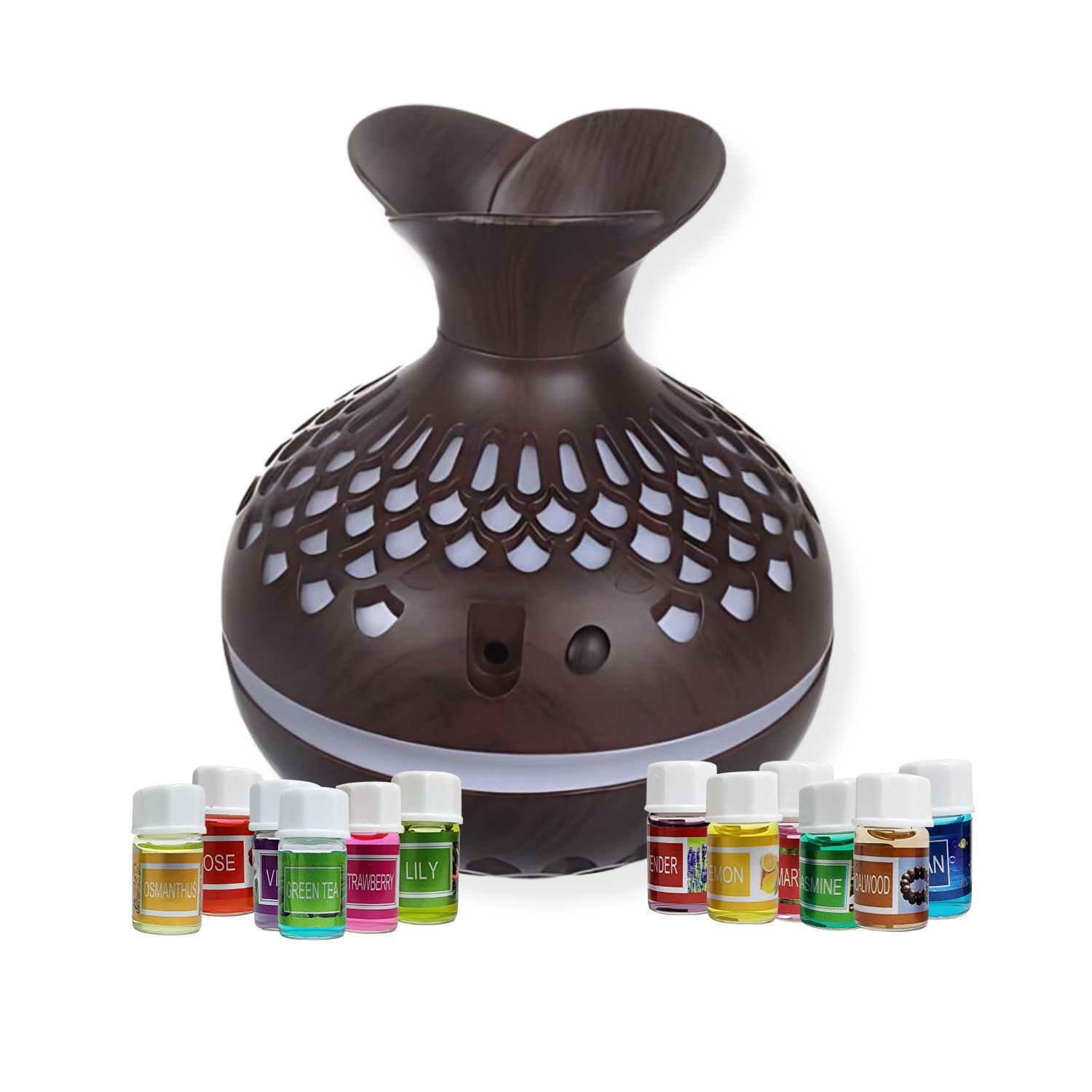 Pack Humidificador Forma De Flor + 12 Esencias Aromaticas image number 1.0
