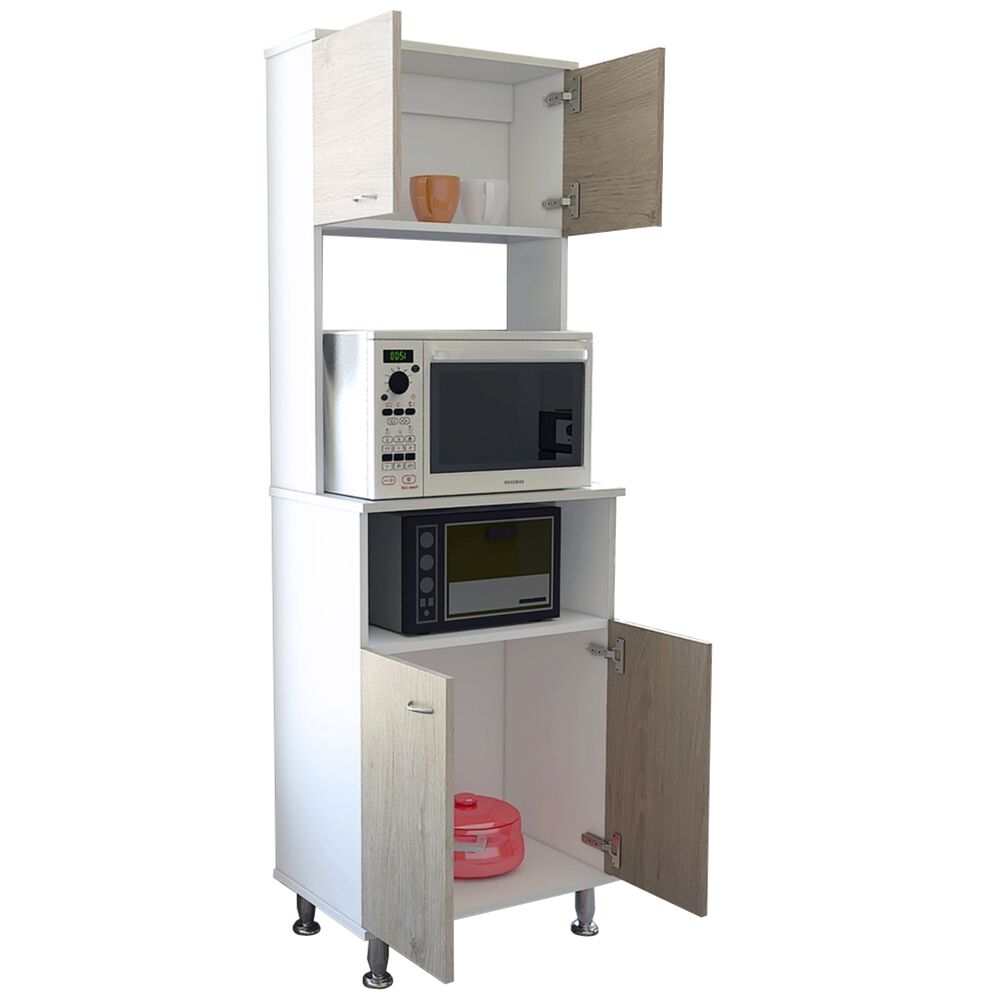 Mueble Microondas 4 Puertas Fm-011c Café Claro Y Blanco image number 1.0