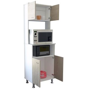 Mueble Microondas 4 Puertas Fm-011c Café Claro Y Blanco