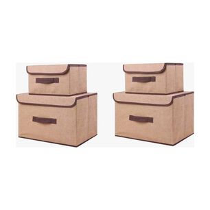 4 Unidades Cajas Organizadoras De Tela Plegables Con Tapas Arena