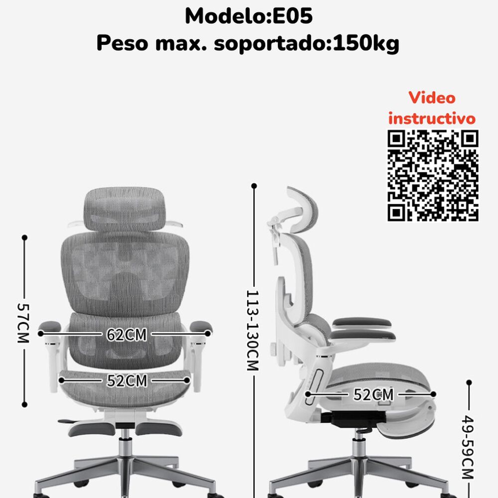 Silla De Escritorio &Uacute;ltra Premium E05 Gris Lubabycas image number 8.0