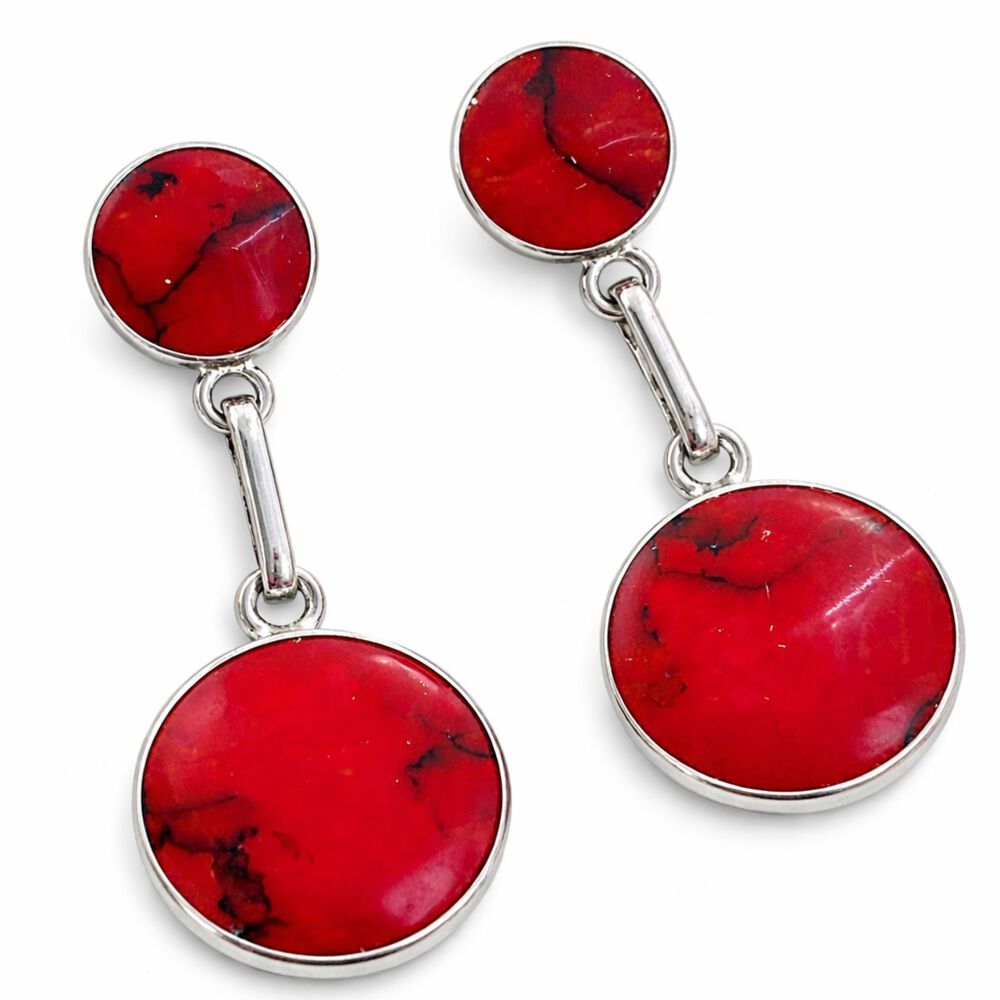 Aros Granate Circular Plata 950 Atornillados Colgantes Mujer Elegantes Piedra Roja image number 1.0