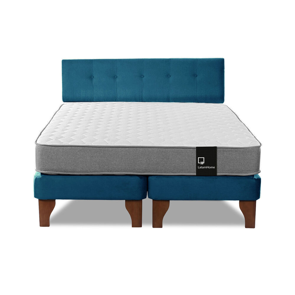 Cama Europea Zen Best Tela Velvet Azul 2 Plazas + Respaldo image number 3.0