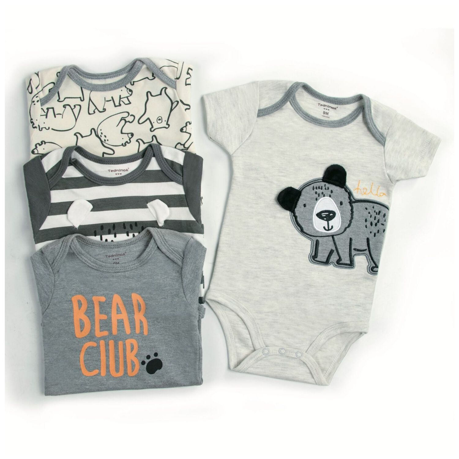 Pack 4 Bodys Ni&ntilde;o Manga Corta Tedmimak 100% Algod&oacute;n Bear Club image number 1.0